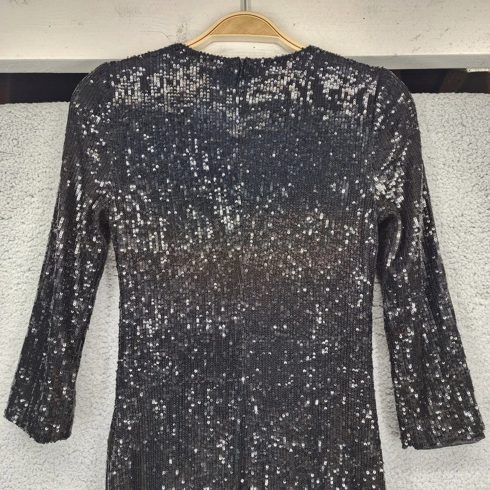 Tory Burch Black Sequin Dress Extra Small XS 3/4 Sleeve Party‎ Cocktail